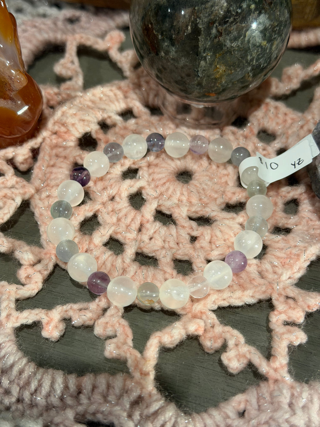 Selenite & Fluorite 6.5-inch stretchy bracelet