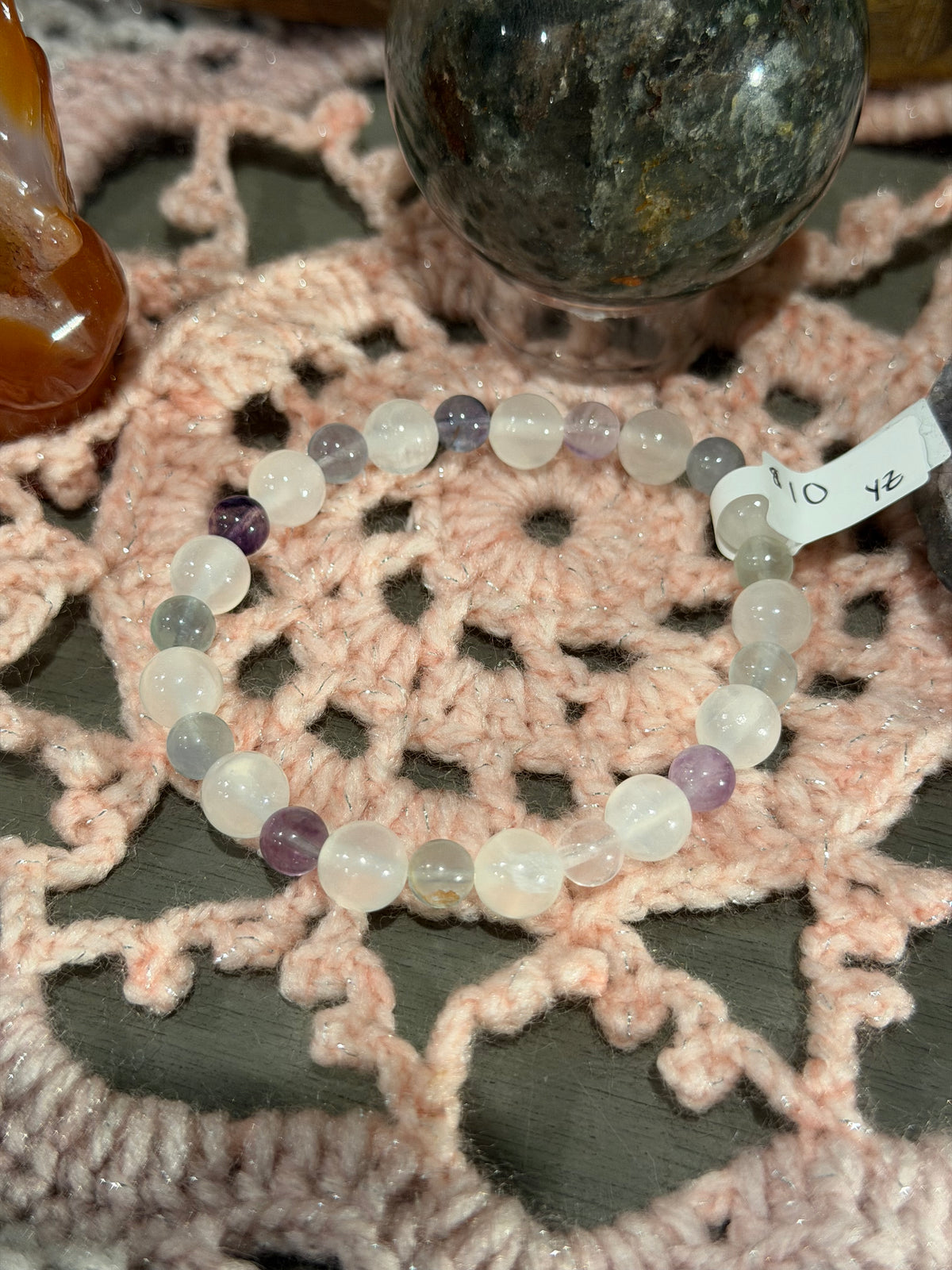 Selenite & Fluorite 6.5-inch stretchy bracelet