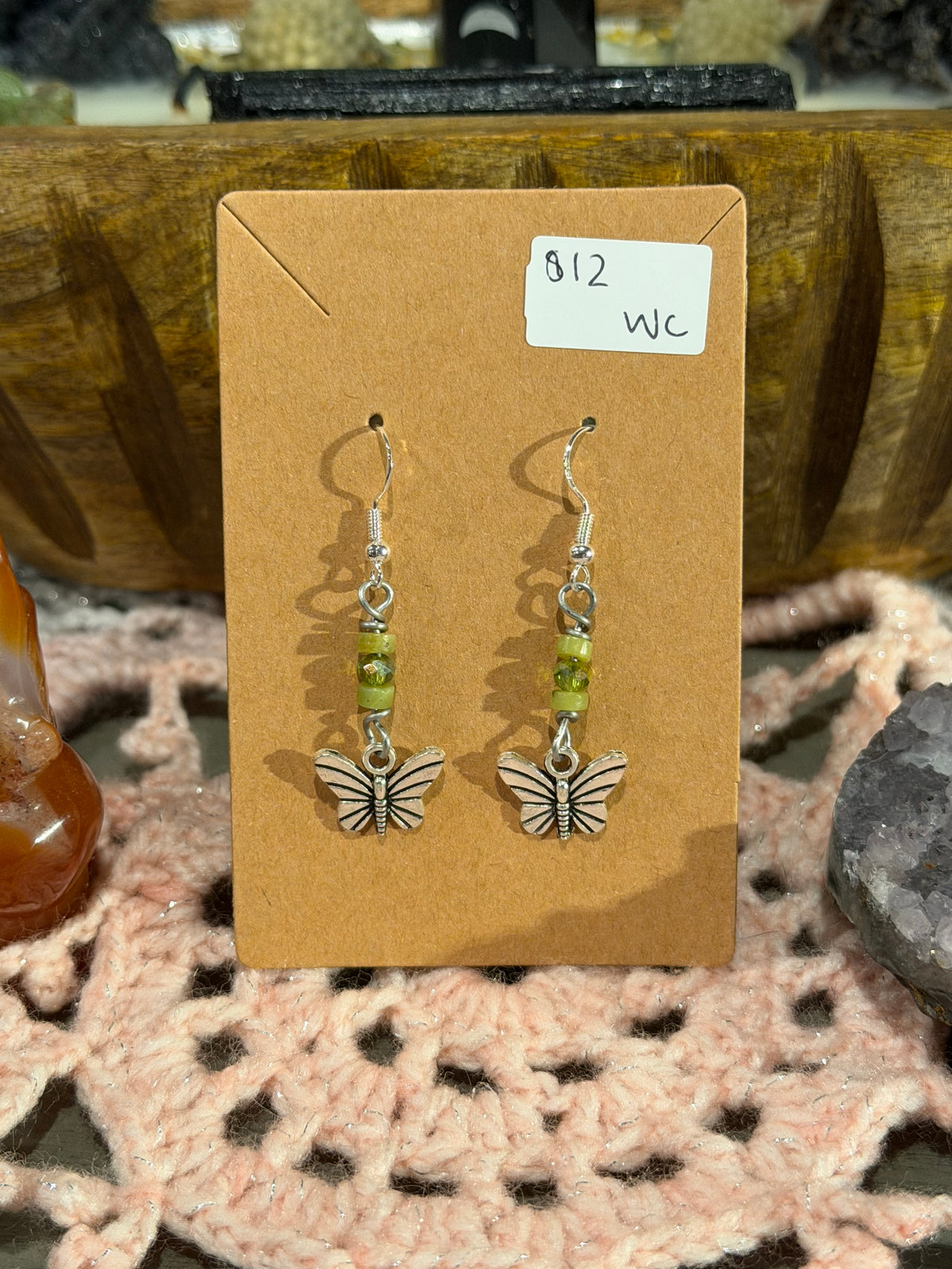 Jade & glass beaded butterfly earrings