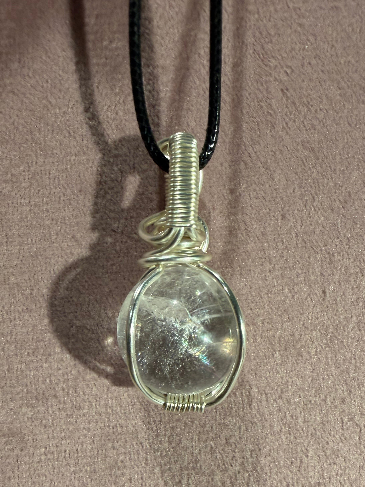 Clear Quartz mini sphere silver-tone copper wire-wrapped pendant