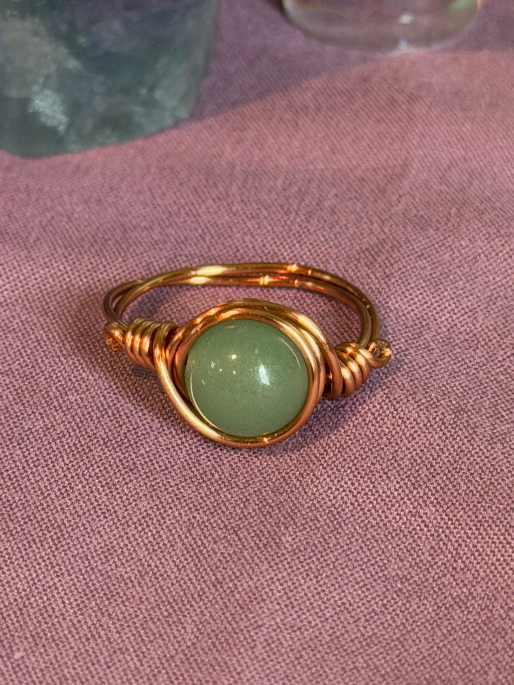 Green Aventurine size 5 copper wire-wrapped ring