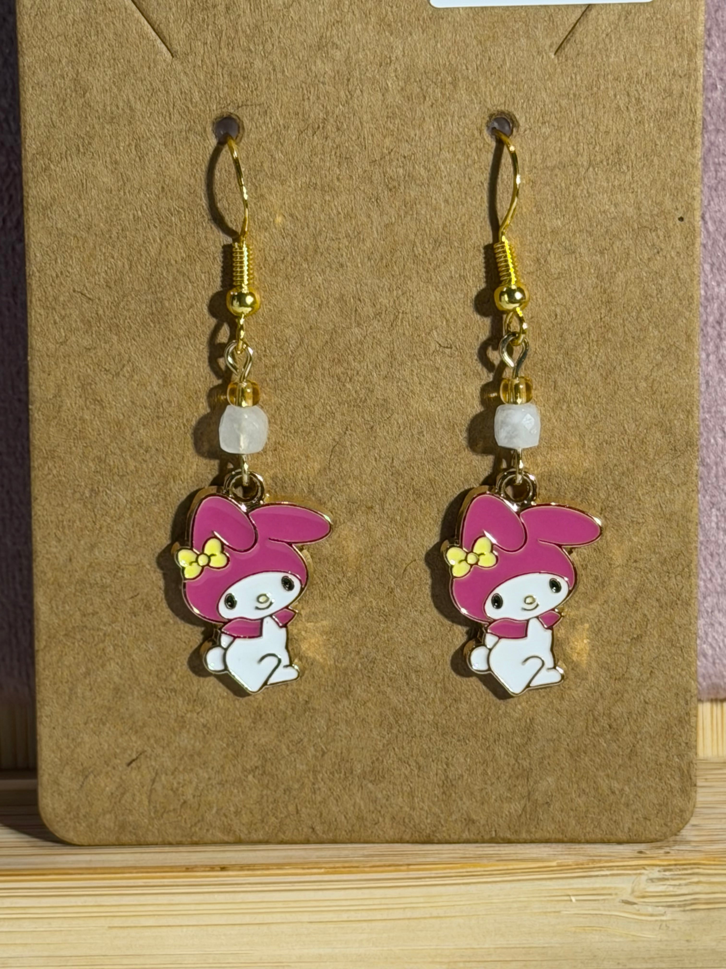 Moonstone bunny character earrings