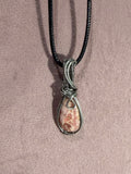 Rhodochrosite stainless steel wire-wrapped pendant