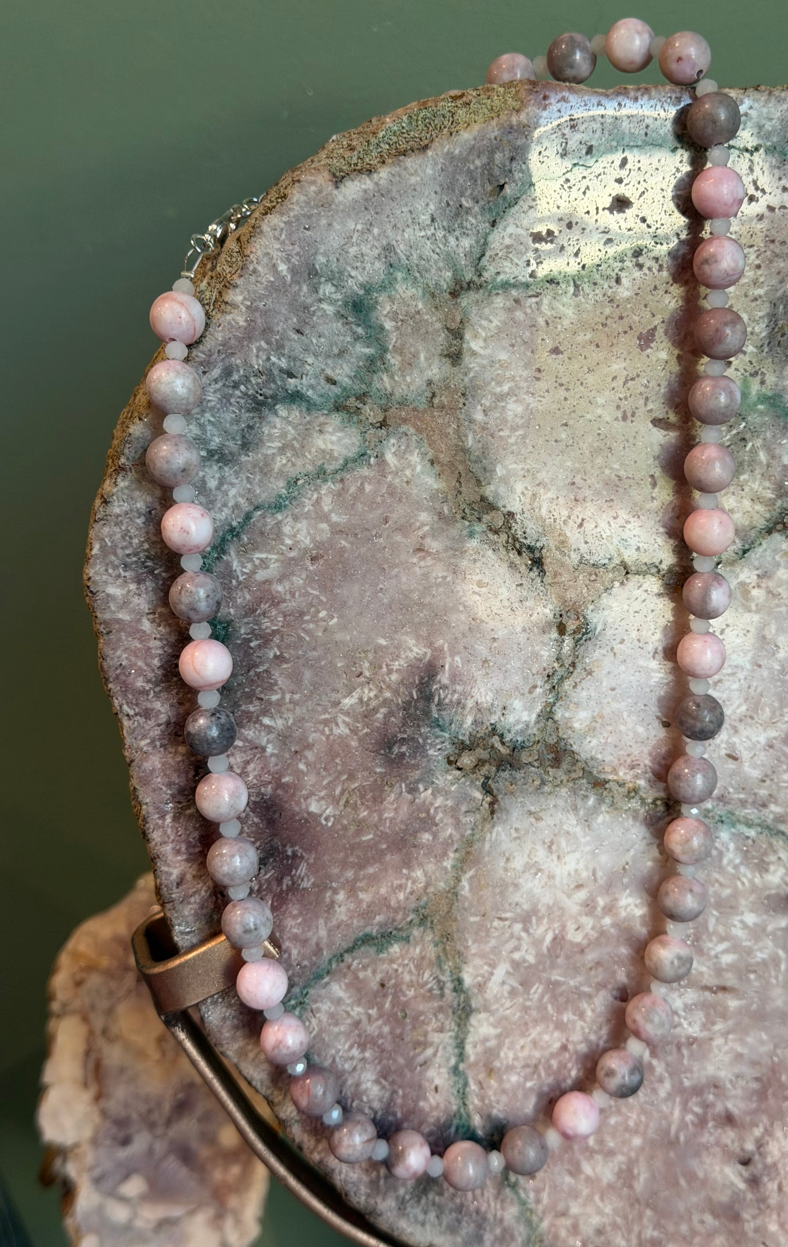 Pink Zebra Jasper beaded necklace