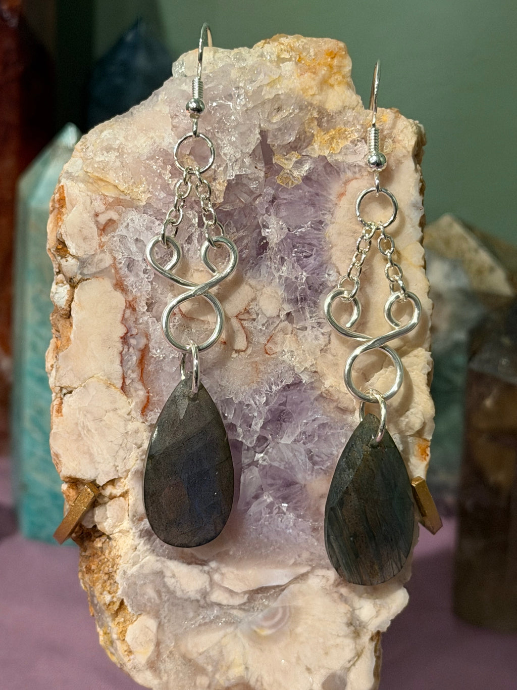 Blue flash Labradorite teardrop dangle earrings