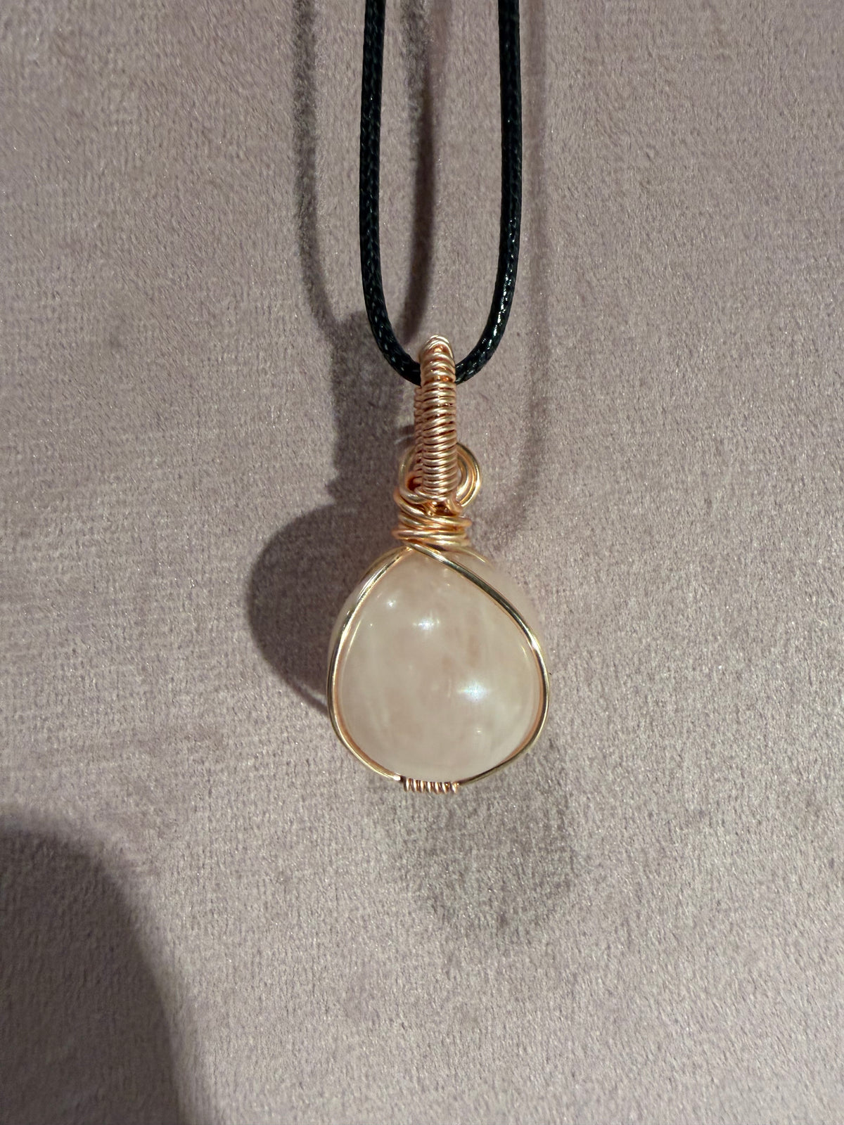 Rose Quartz mini sphere rose gold colored copper wire-wrapped pendant