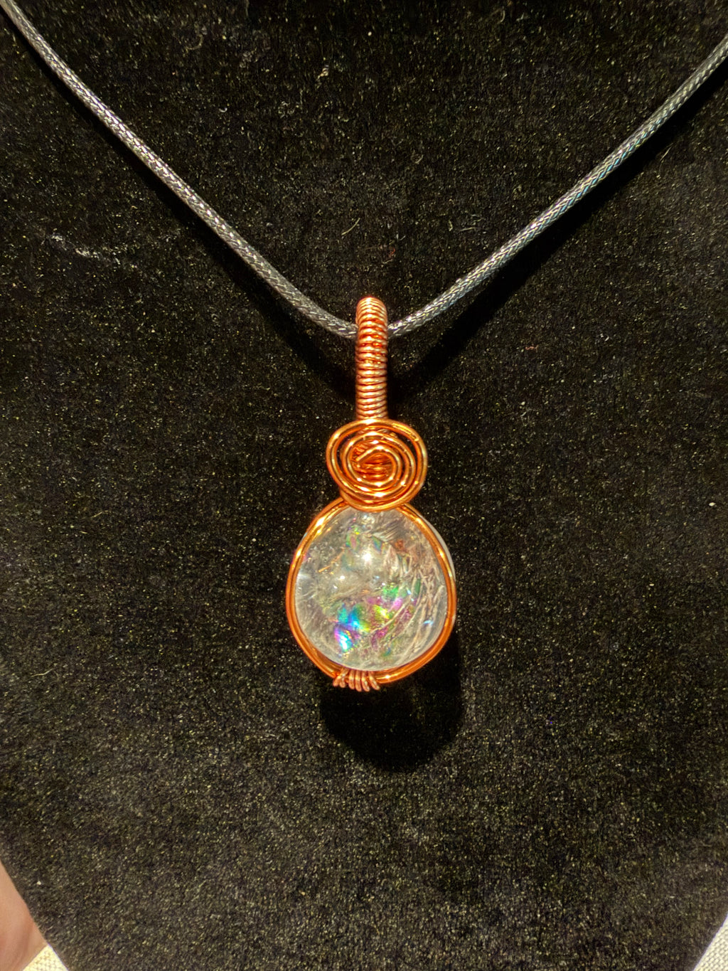 Clear Quartz mini sphere copper wire-wrapped pendant