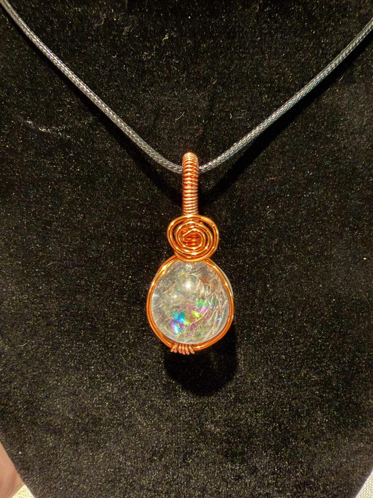Clear Quartz mini sphere copper wire-wrapped pendant