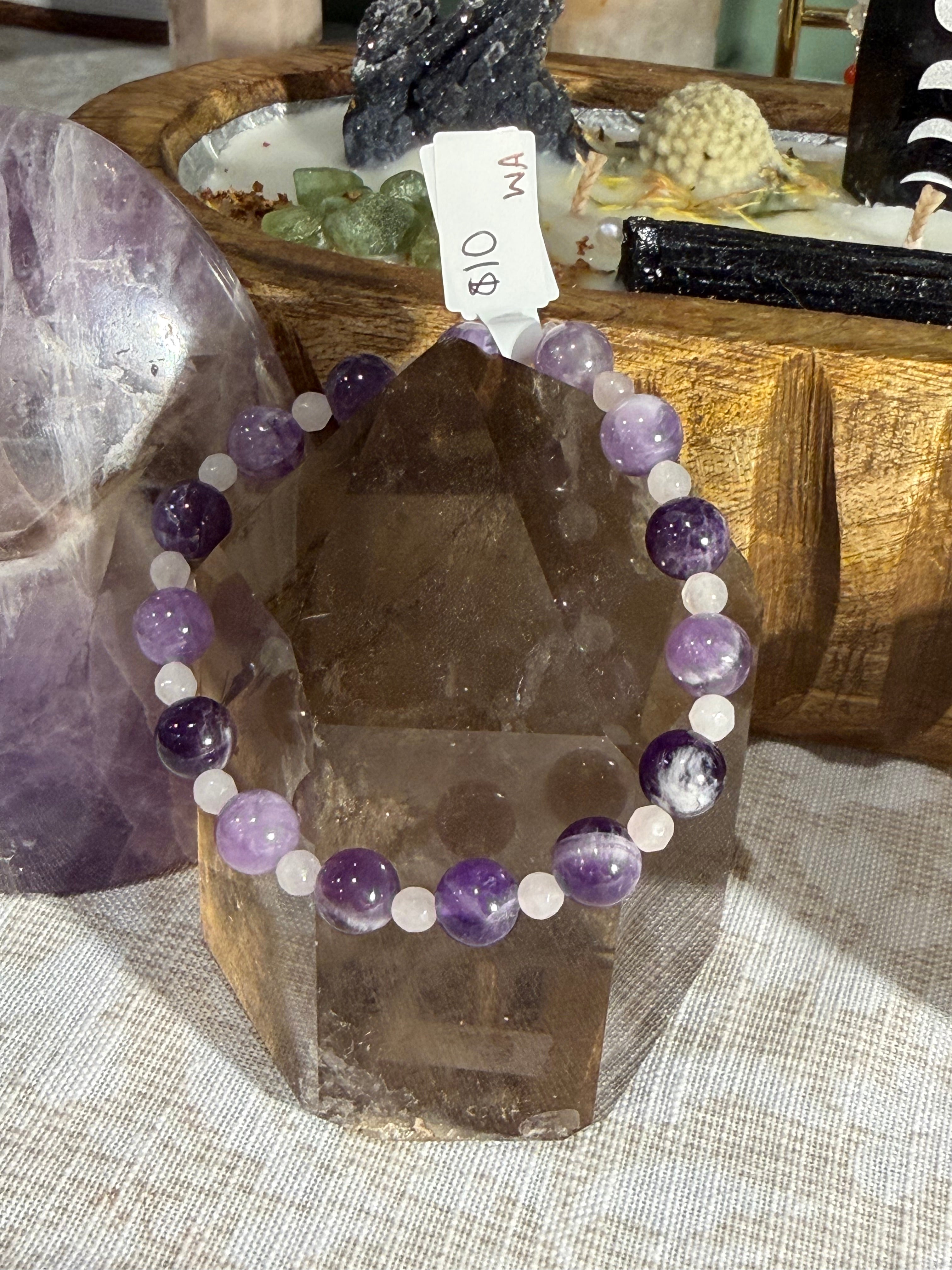 Amethyst & Rose Quartz 6 inch bracelet