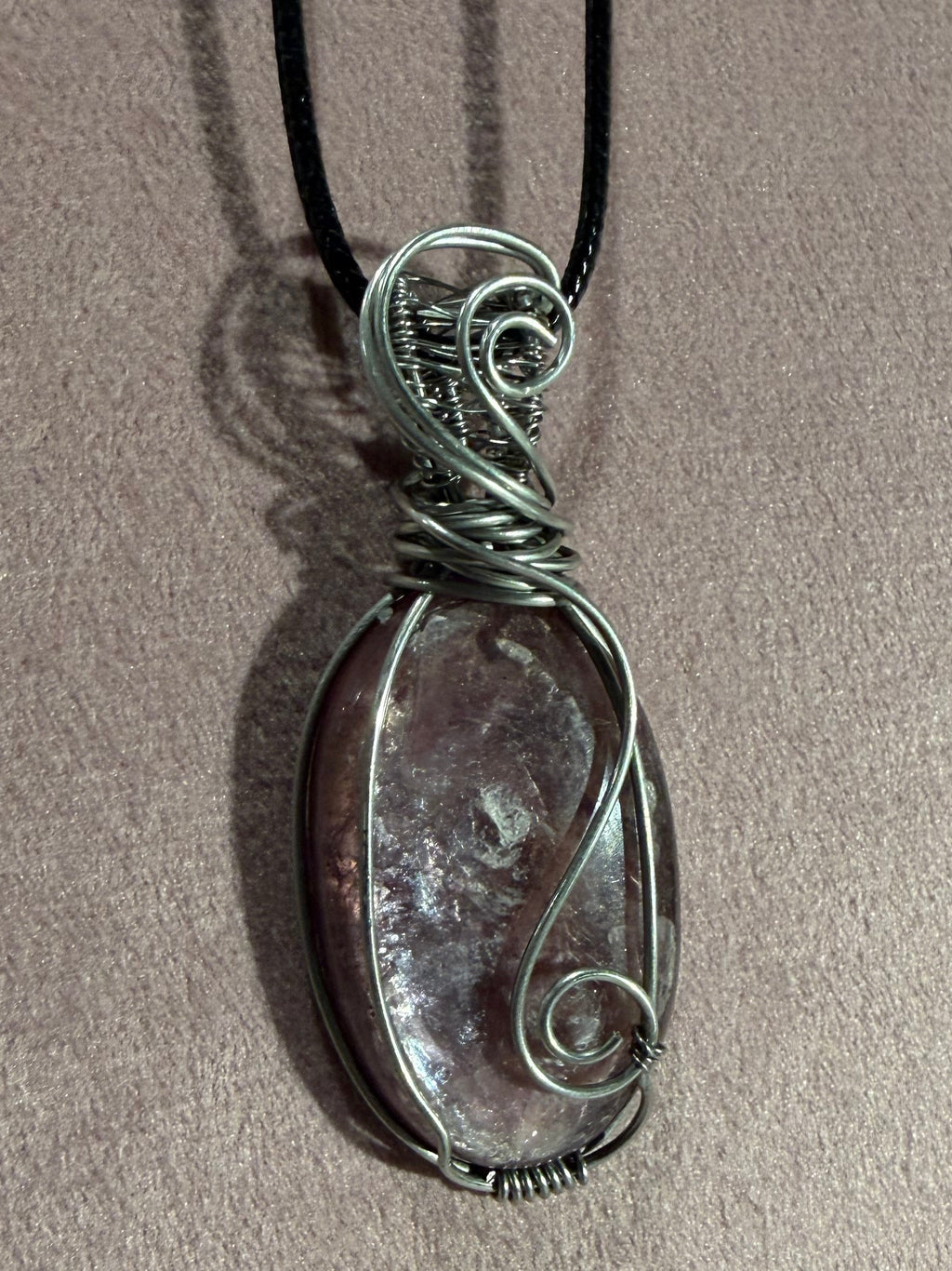 Lepidolite stainless steel wire wrapped pendant