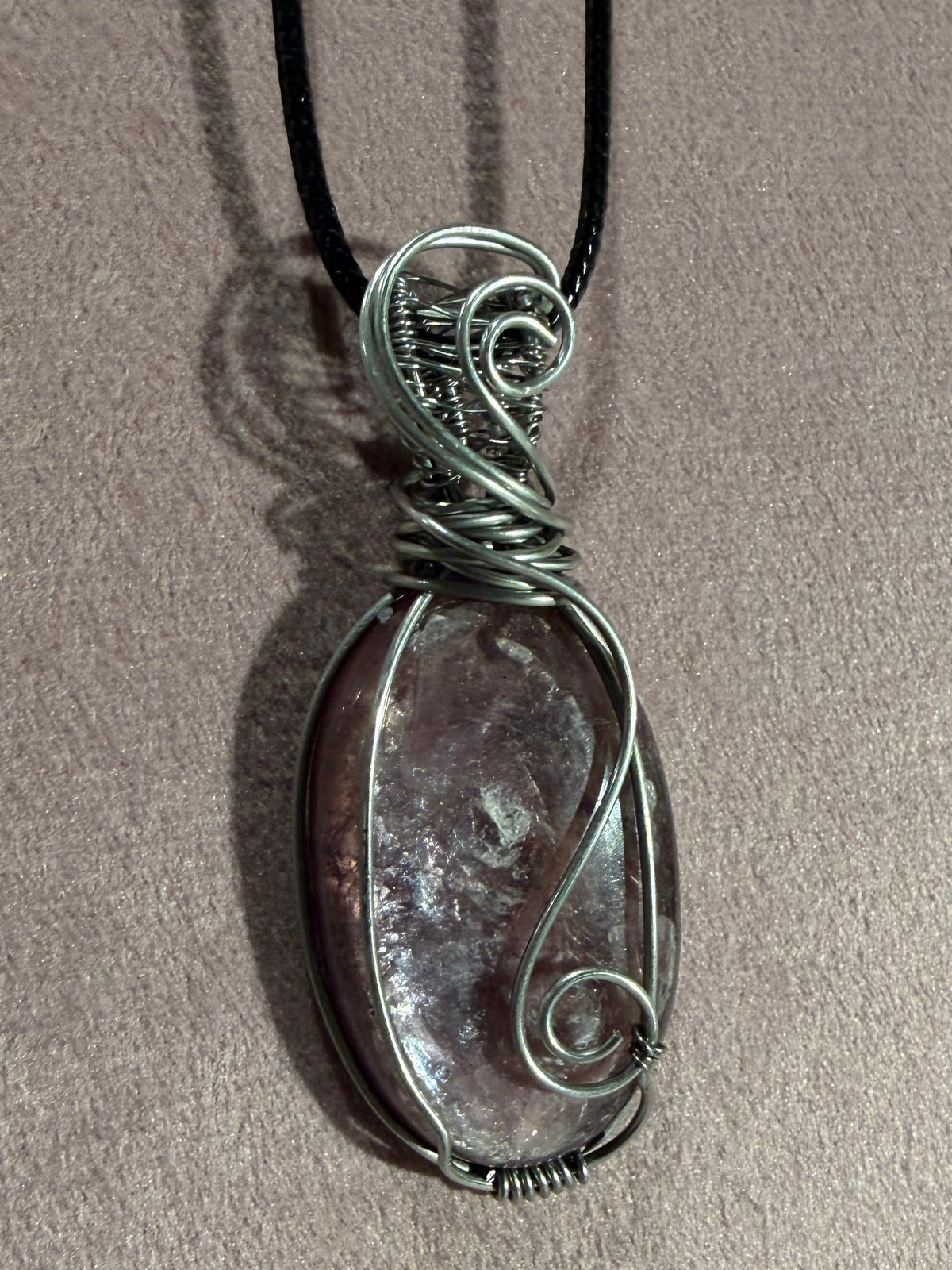 Lepidolite stainless steel wire wrapped pendant