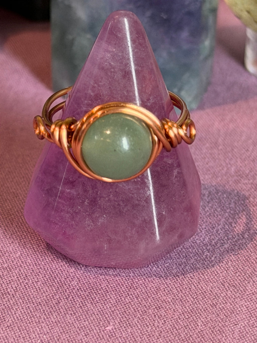 Green Aventurine size 6 copper wire-wrapped ring