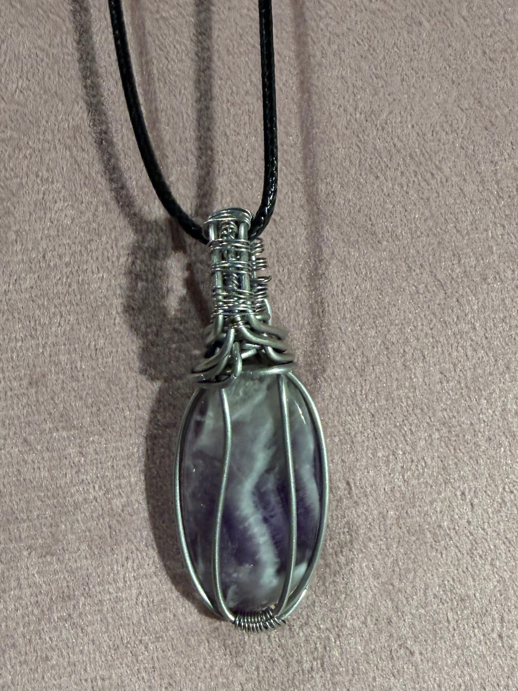Amethyst stainless steel wire-wrapped pendant