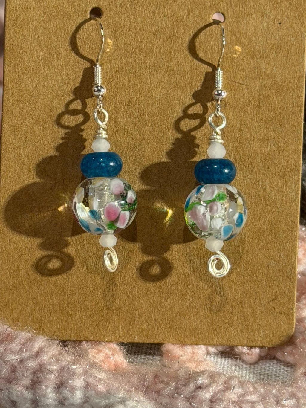 Blue Apatite & painted glass beaded earrings