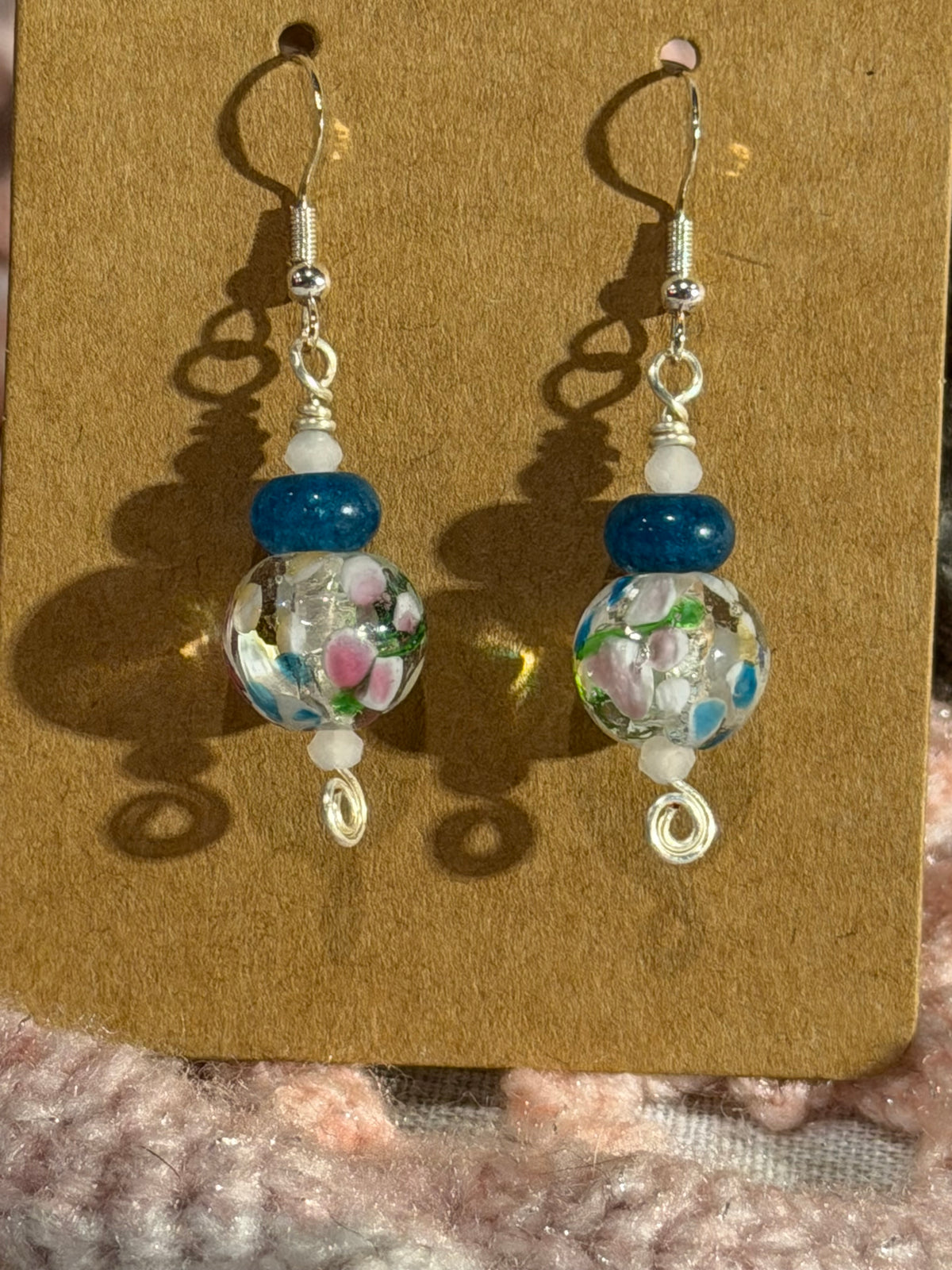 Blue Apatite & painted glass beaded earrings