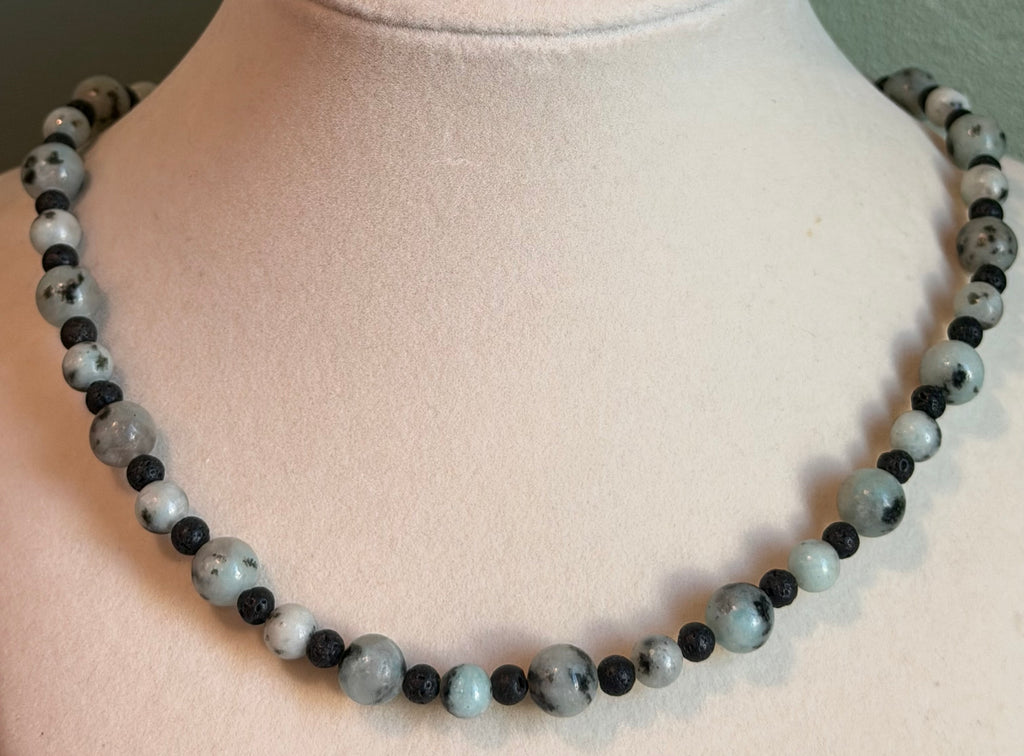 Kiwi Jasper & Lava Stone beaded necklace