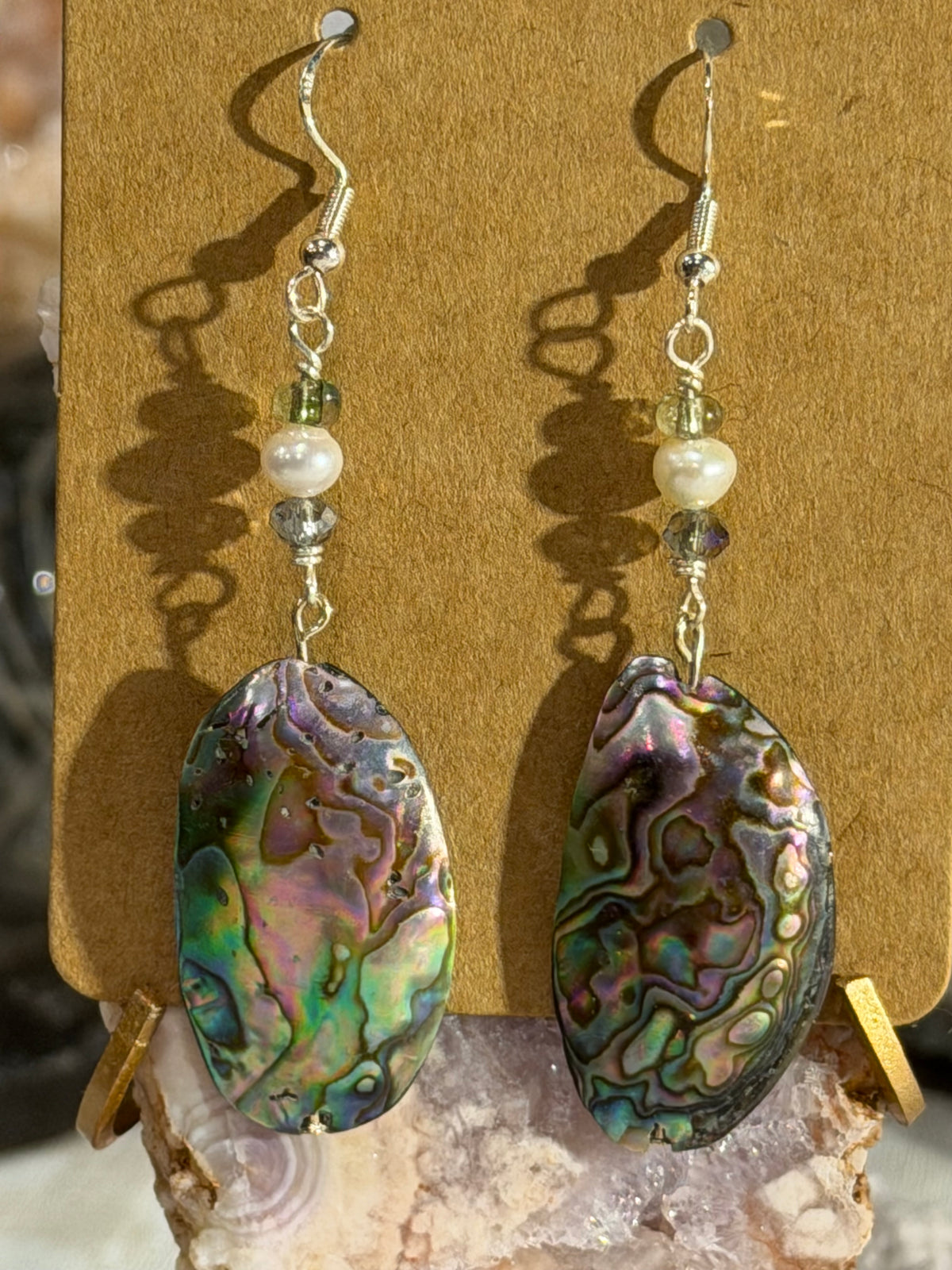 Abalone shell & pearl dangle earrings (A)