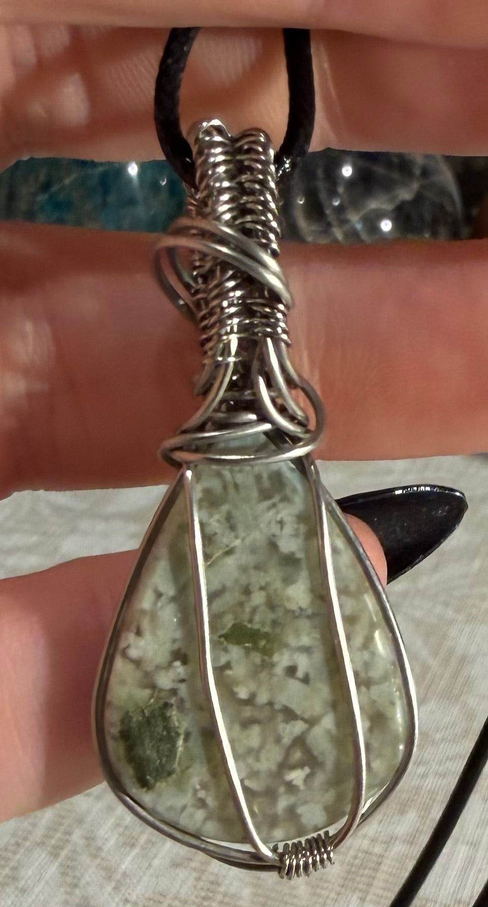 Blue Brecciated Jasper stainless steel wire-wrapped pendant