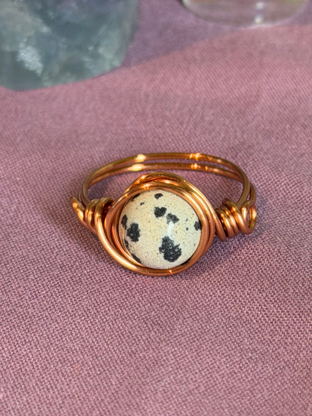 Dalmatian Jasper size 6 copper wire-wrapped ring