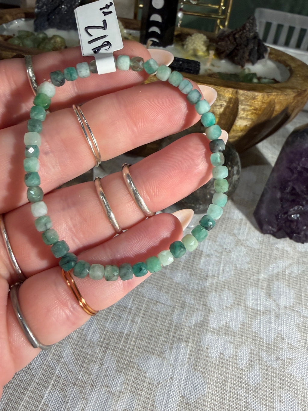 Faceted Emerald 6 inch stretchy bracelet
