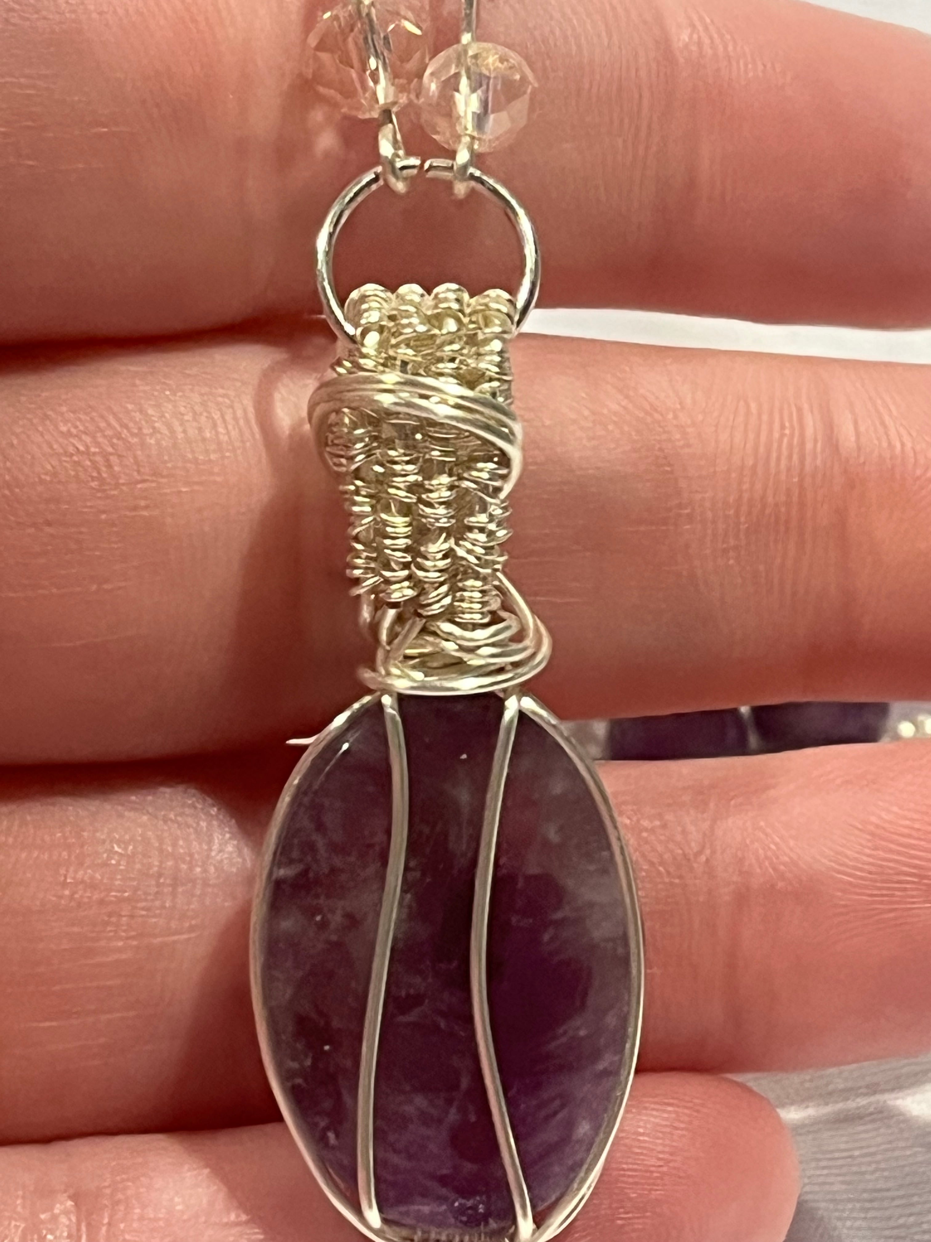 Amethyst & Rose Quartz silver-tone copper wire-wrapped beaded necklace