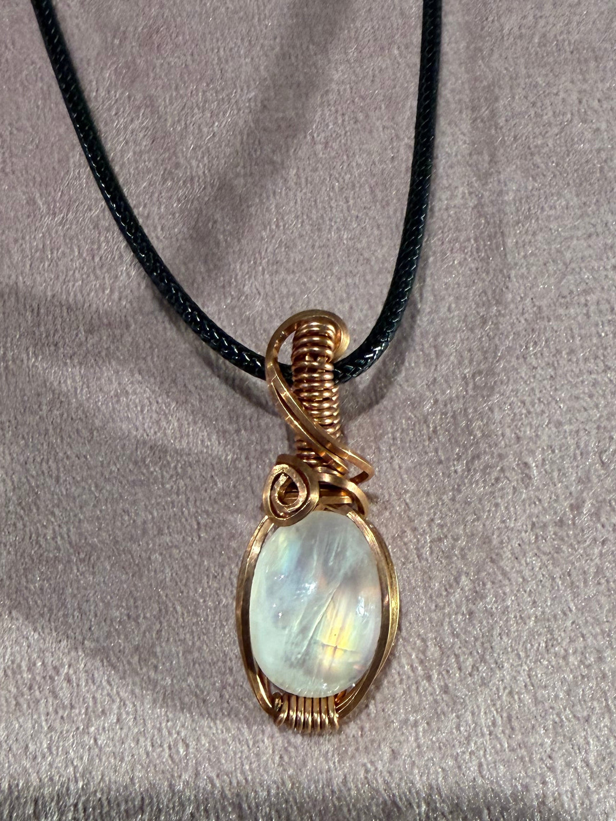 Rainbow moonstone copper wire-wrapped pendant