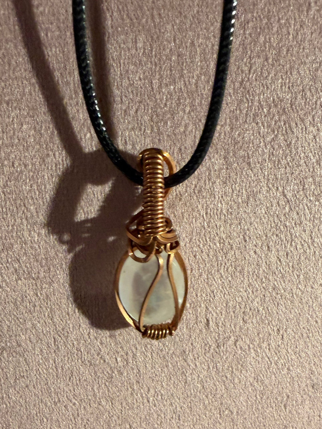 Rainbow moonstone copper wire-wrapped pendant