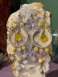 Yellow Jade & Rose Quartz yellow flower silver-tone copper wire-wrapped earrings