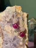 Pink Tourmaline & Rose Quartz silver-tone copper wire-wrapped earrings