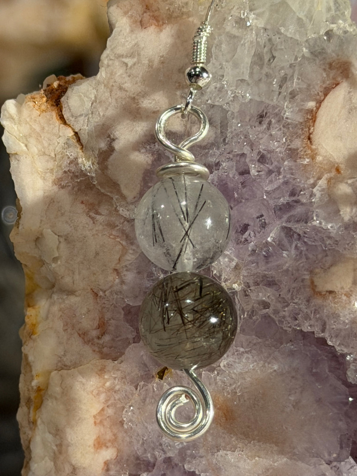 Rutilated Quartz beaded dangle earrings