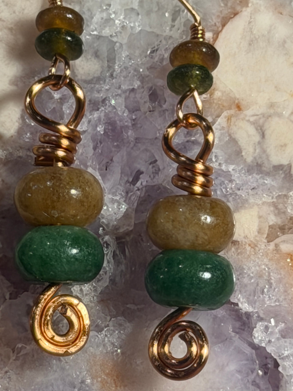 Yellow & Green Tourmaline copper earrings