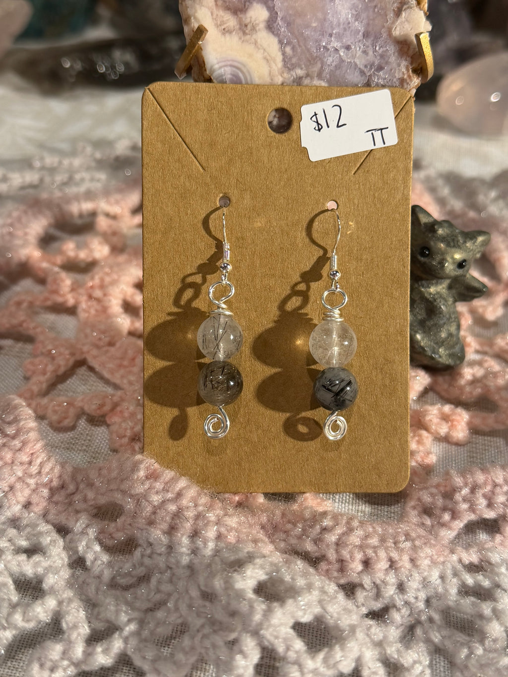 Rutilated Quartz beaded dangle earrings