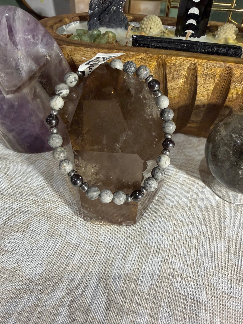 Picasso Jasper & Hematite 6.5 inch stretchy bracelet