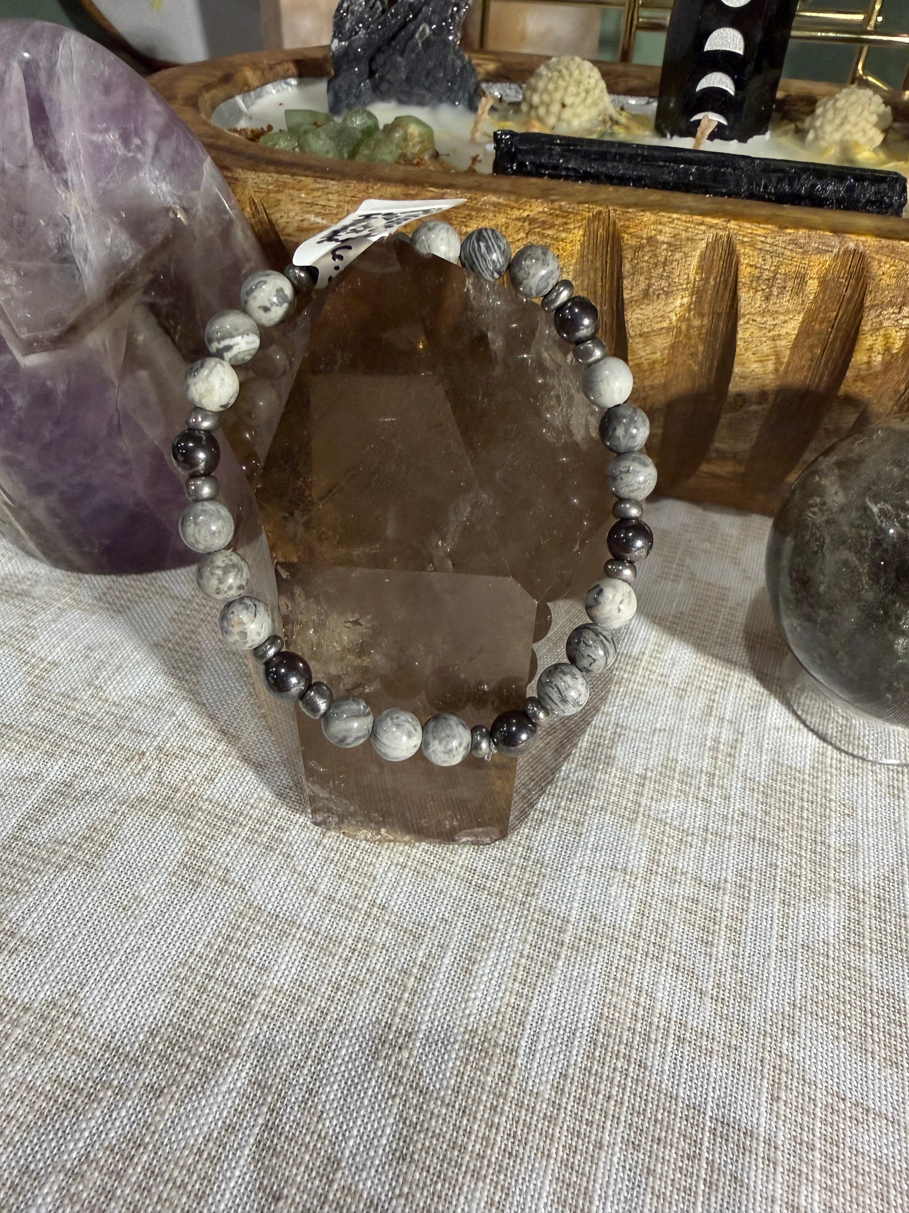 Picasso Jasper & Hematite 6.5 inch stretchy bracelet