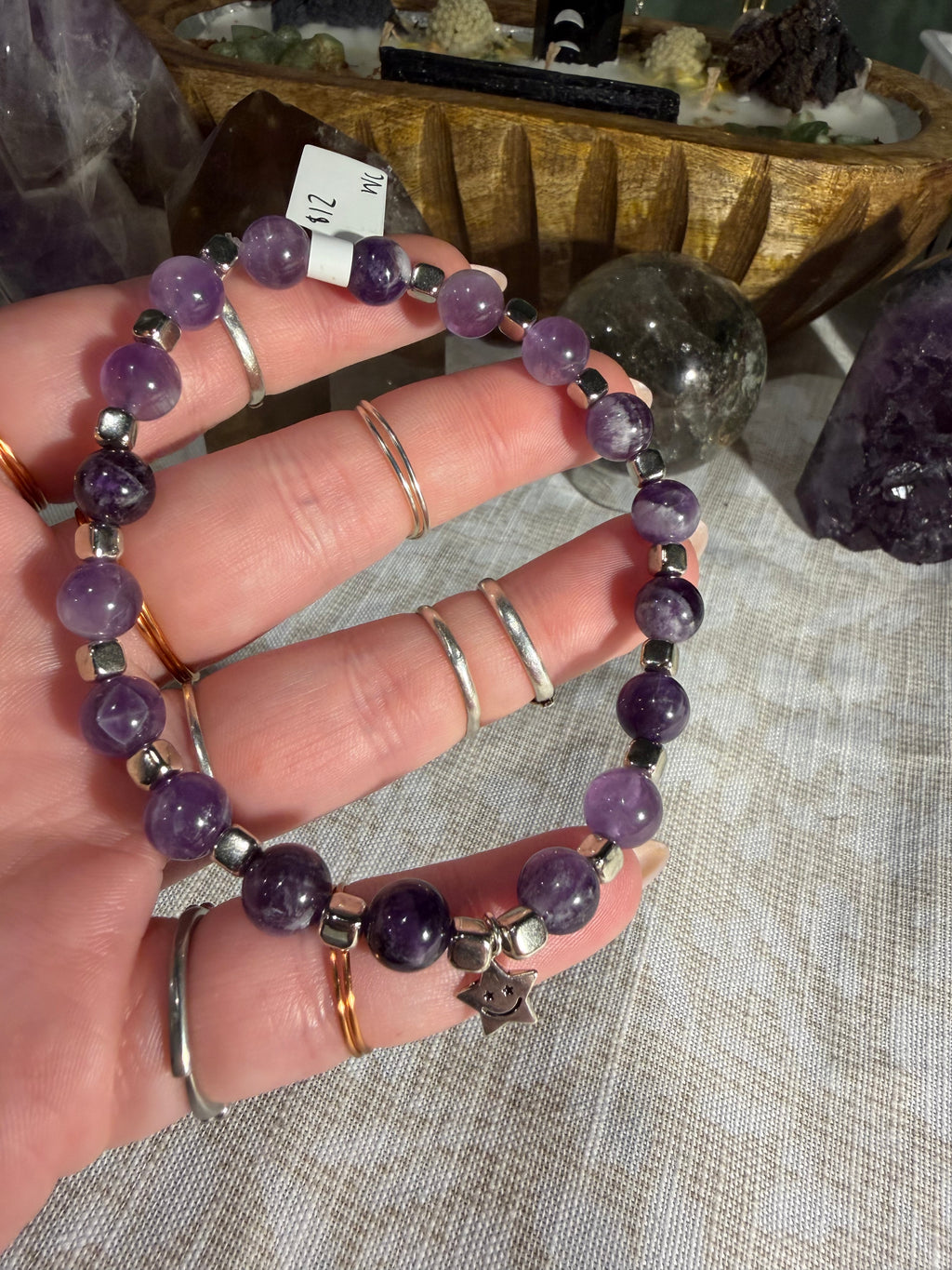 Amethyst 8 inch stretchy bracelet