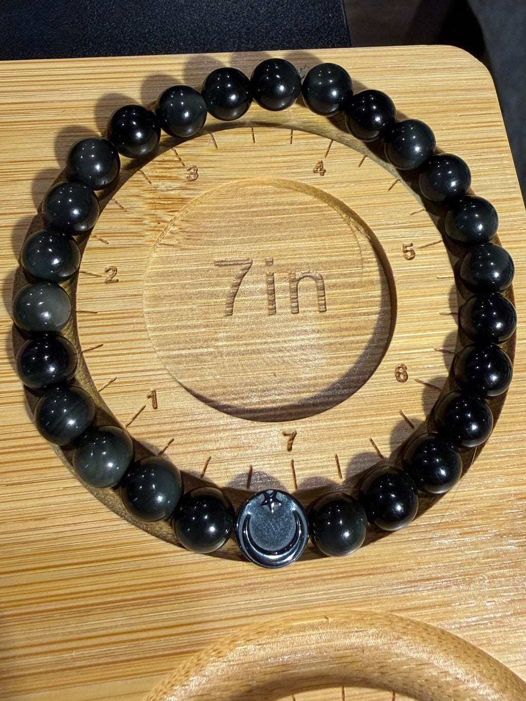Rainbow sheen Obsidian & Hematite 7 inch beaded stretchy bracelet
