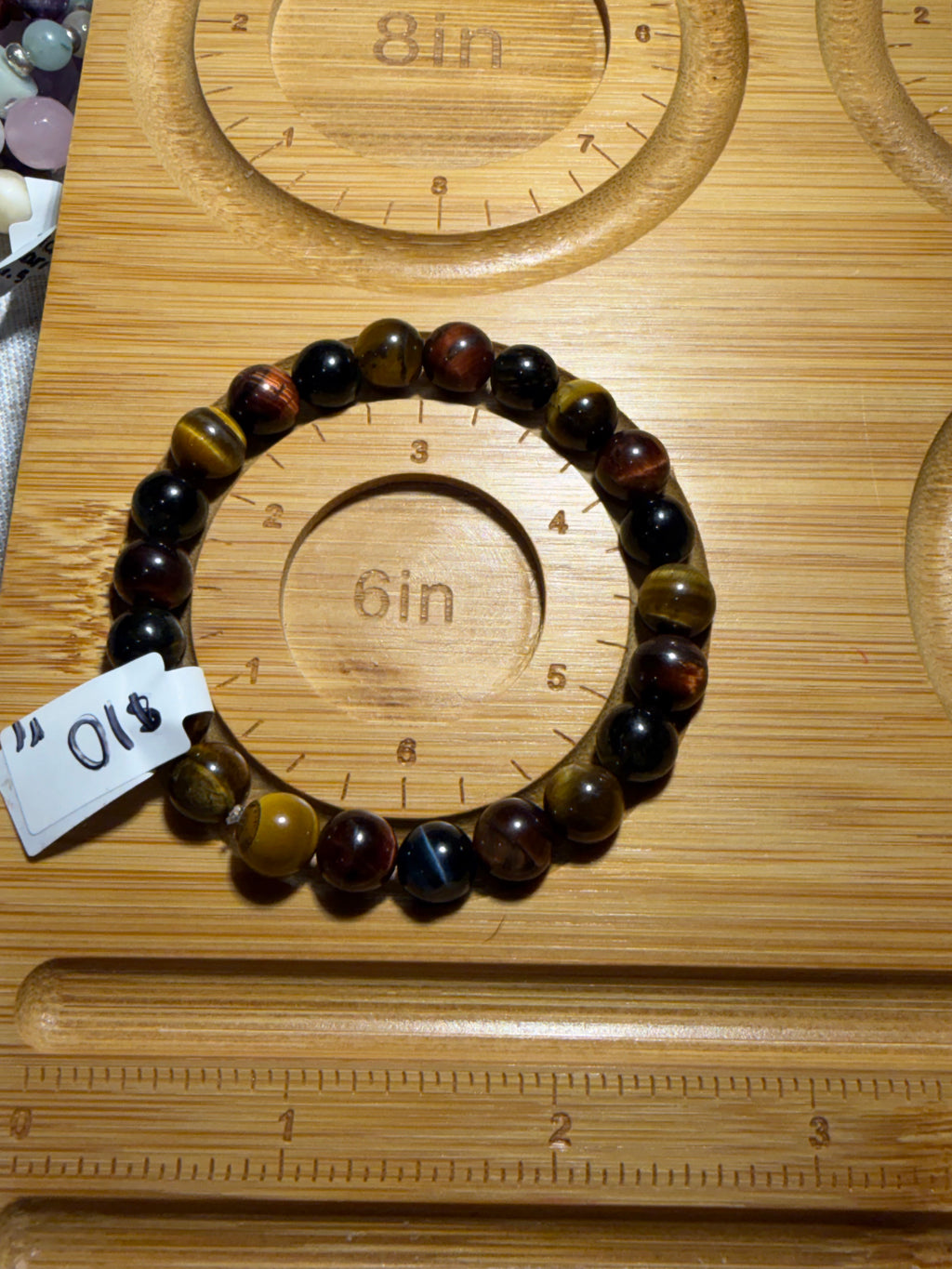 Tri-colored tigers eye 6 inch stretchy bracelet