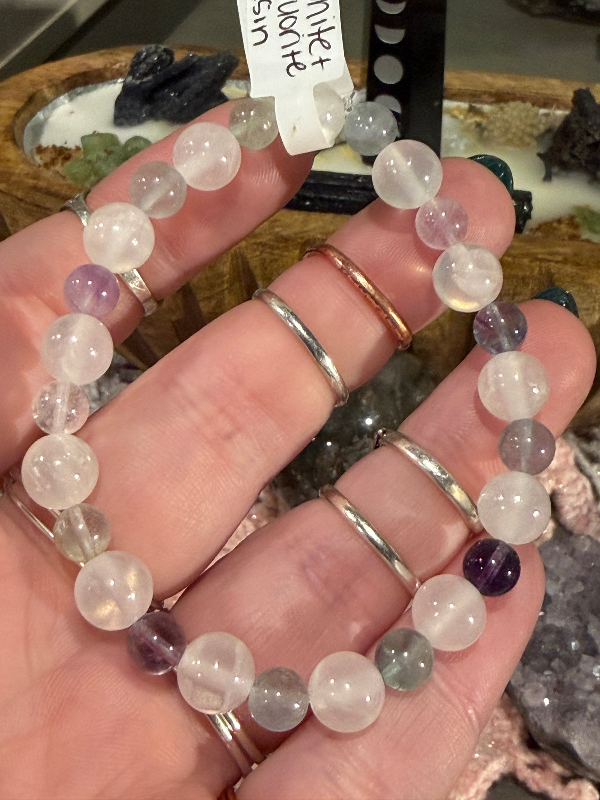 Selenite & Fluorite 6.5-inch stretchy bracelet