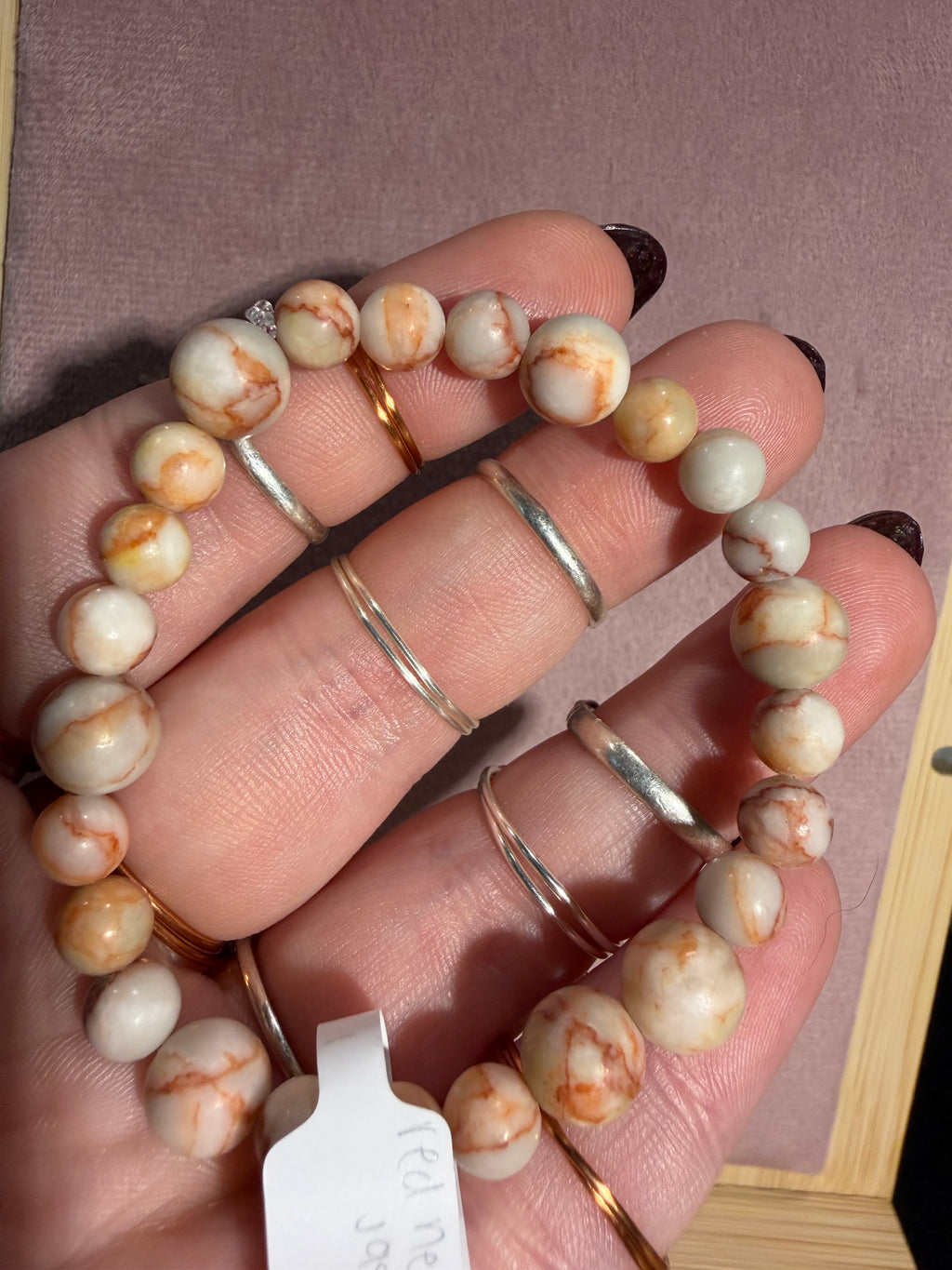 Red Network Jasper 6 inch beaded stretchy bracelet