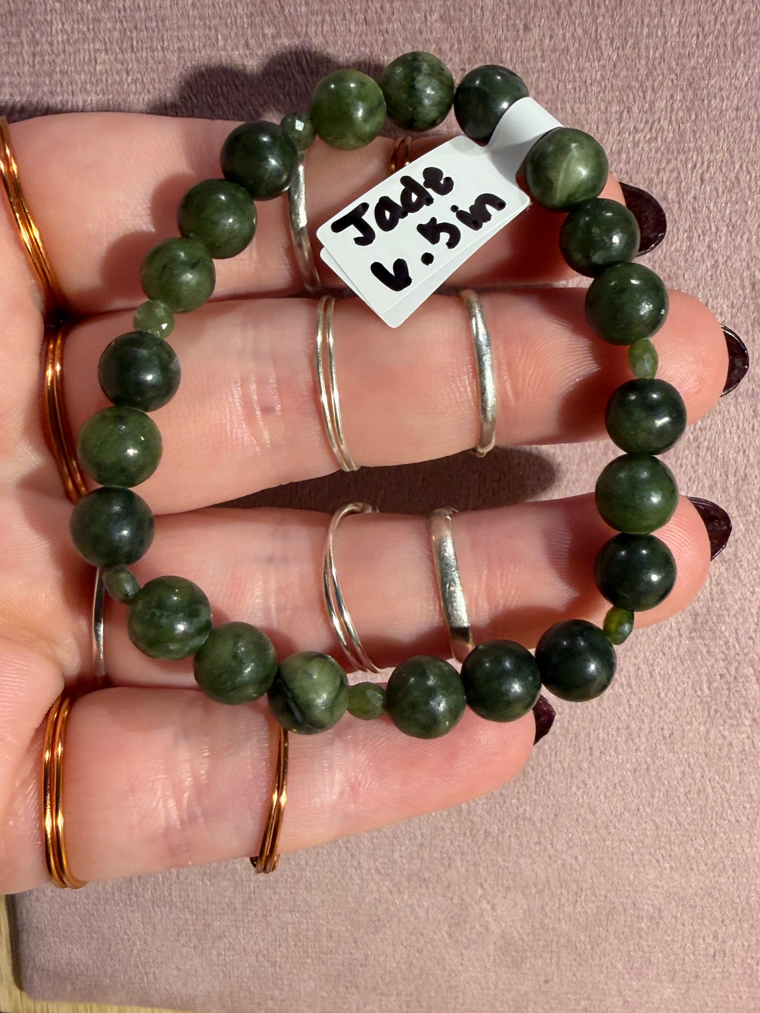 Jade 6.5 inch beaded stretchy bracelet