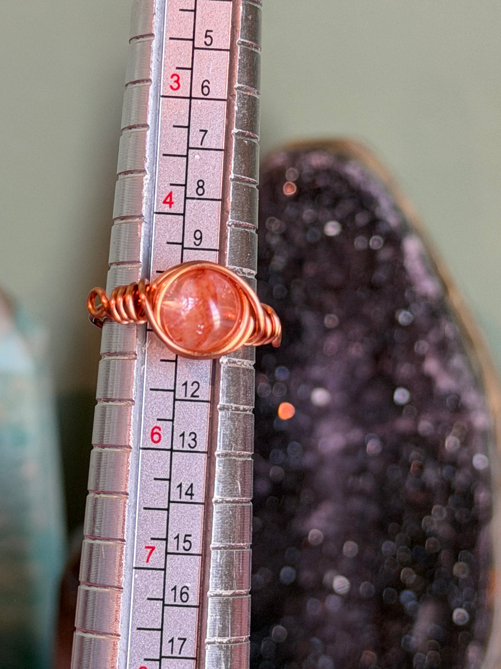 Fire Quartz size 5 copper wire-wrapped ring