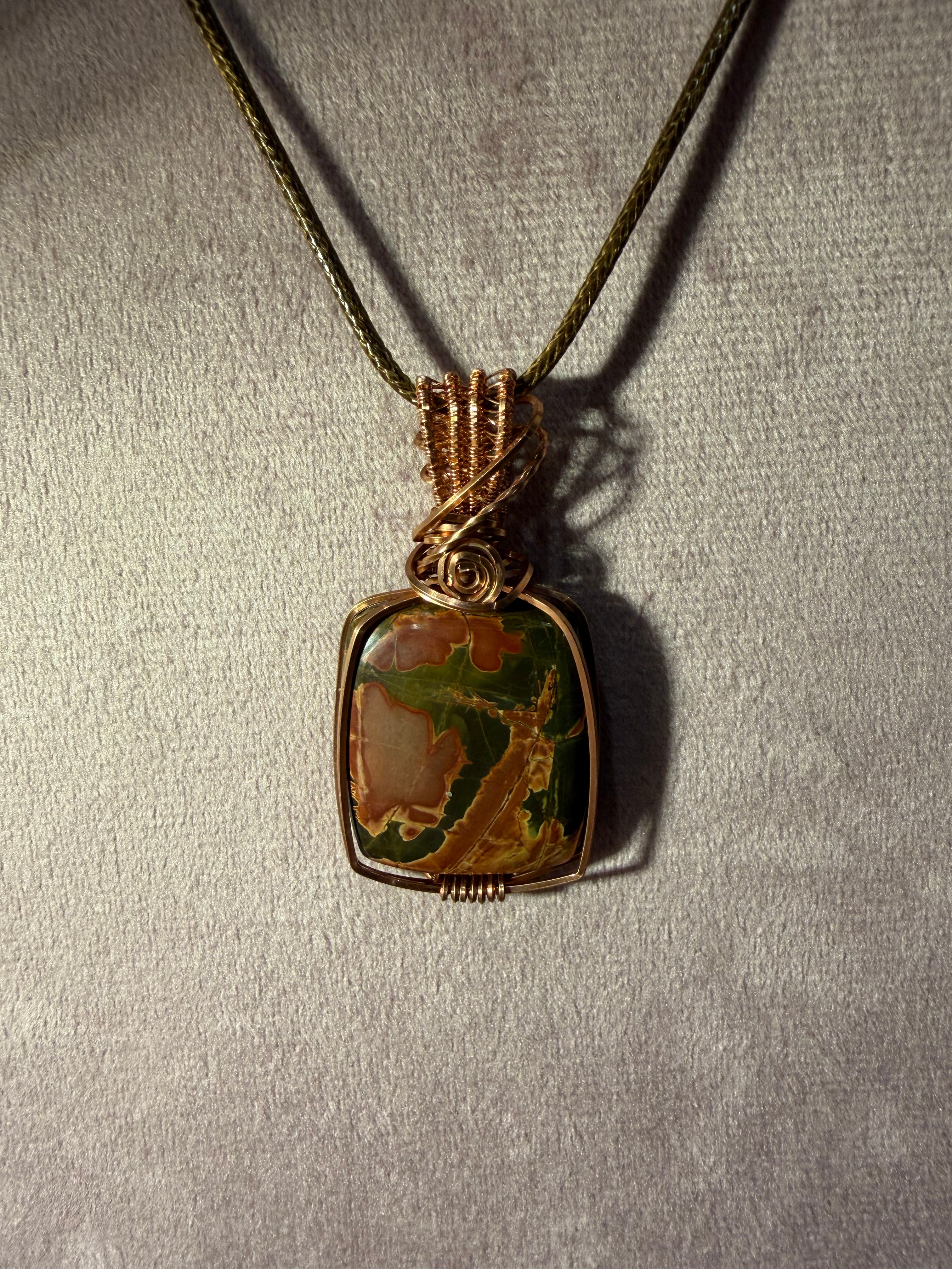 Cherry Creek Jasper copper wire-wrapped pendant
