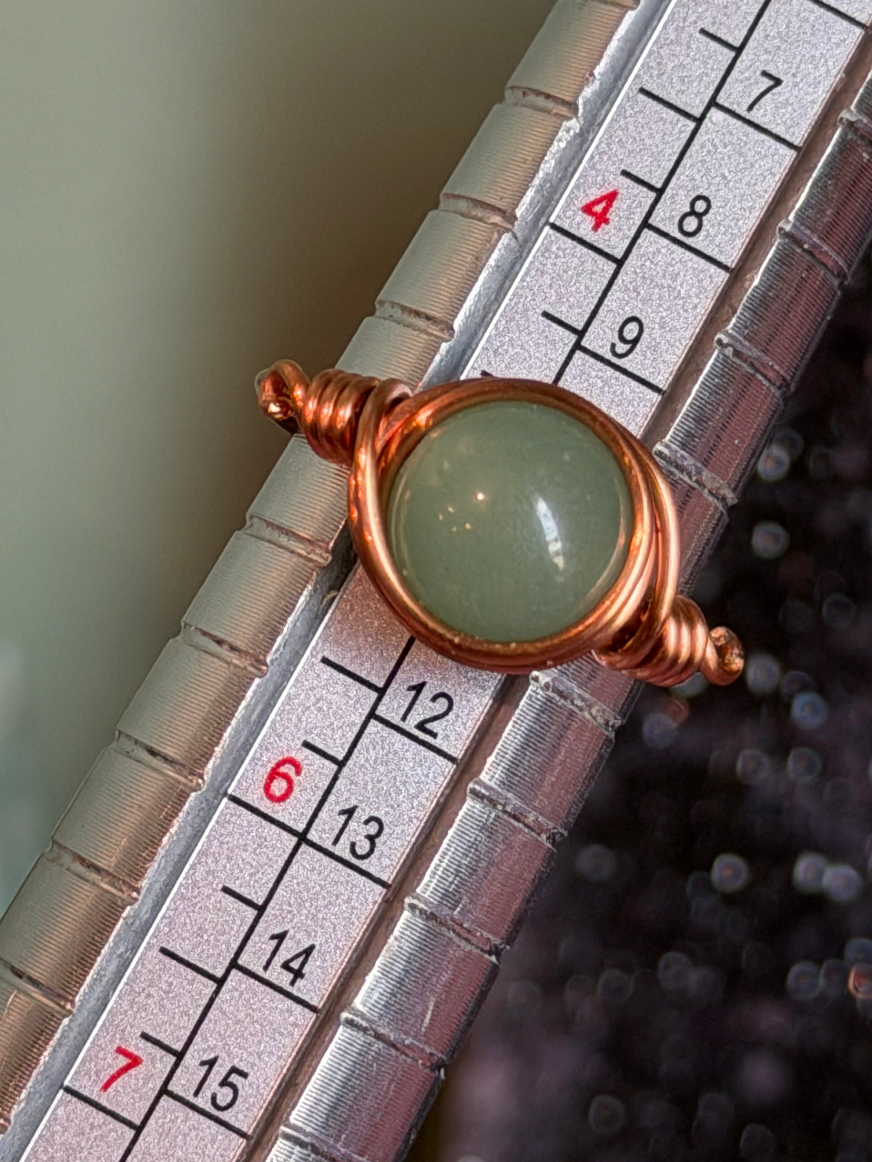 Green Aventurine size 5 copper wire-wrapped ring
