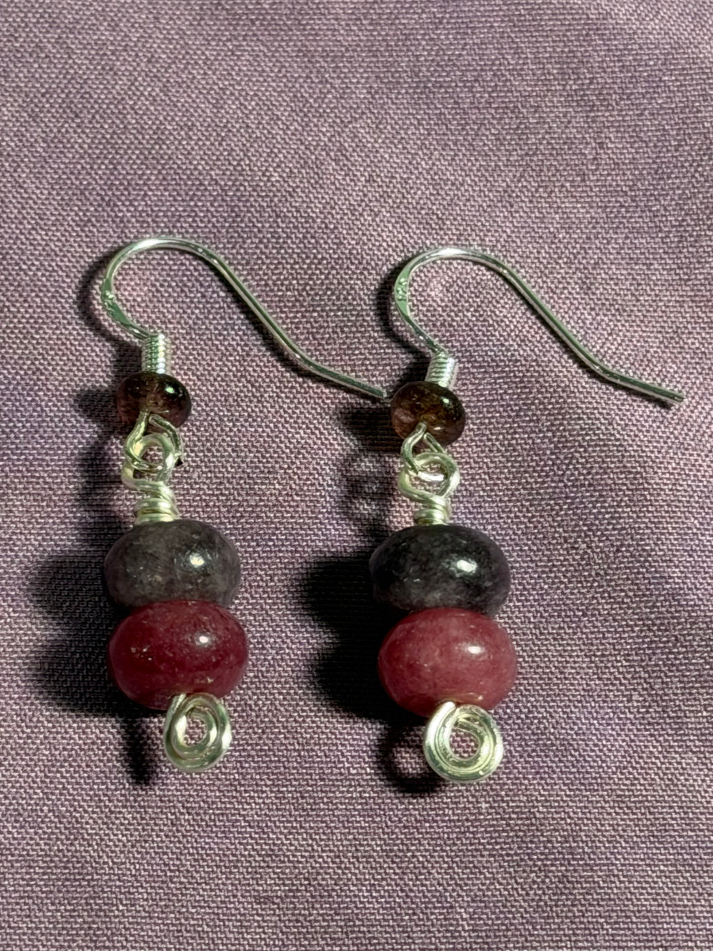 Pink & Purple Tourmaline beaded silver-tone earrings