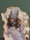 Double Peach Moonstone silver-tone copper wire-wrapped earrings