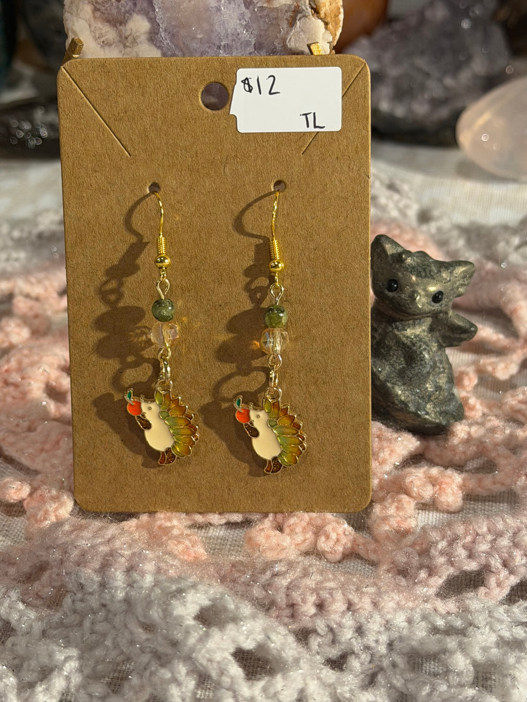 Peridot & Glass beaded Hedgehog earrings