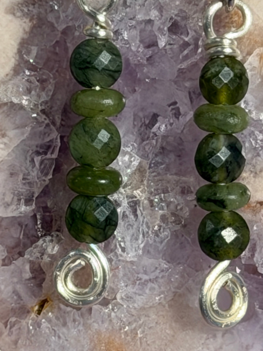 Jade beaded silver-tone earrings