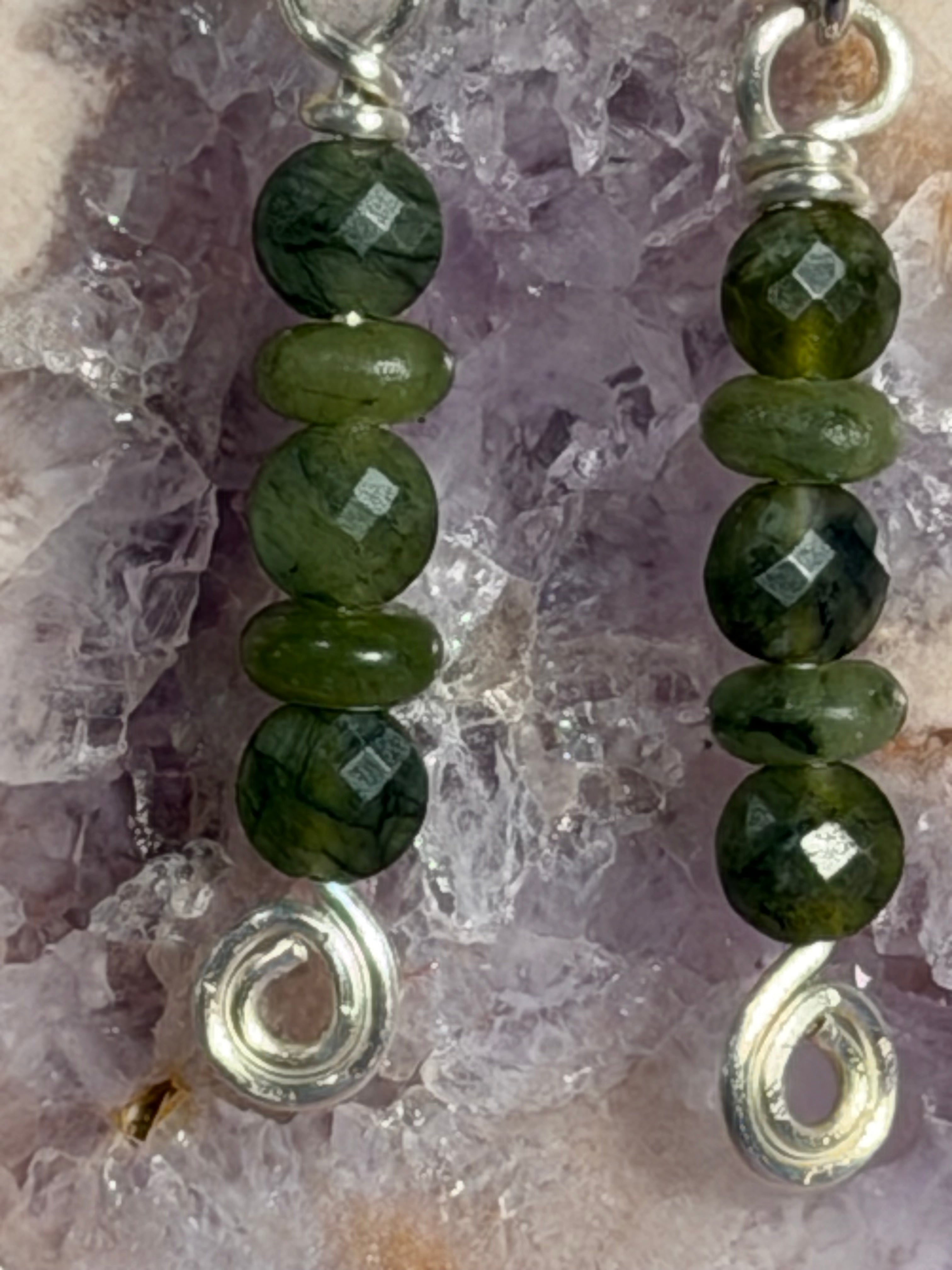 Jade beaded silver-tone earrings