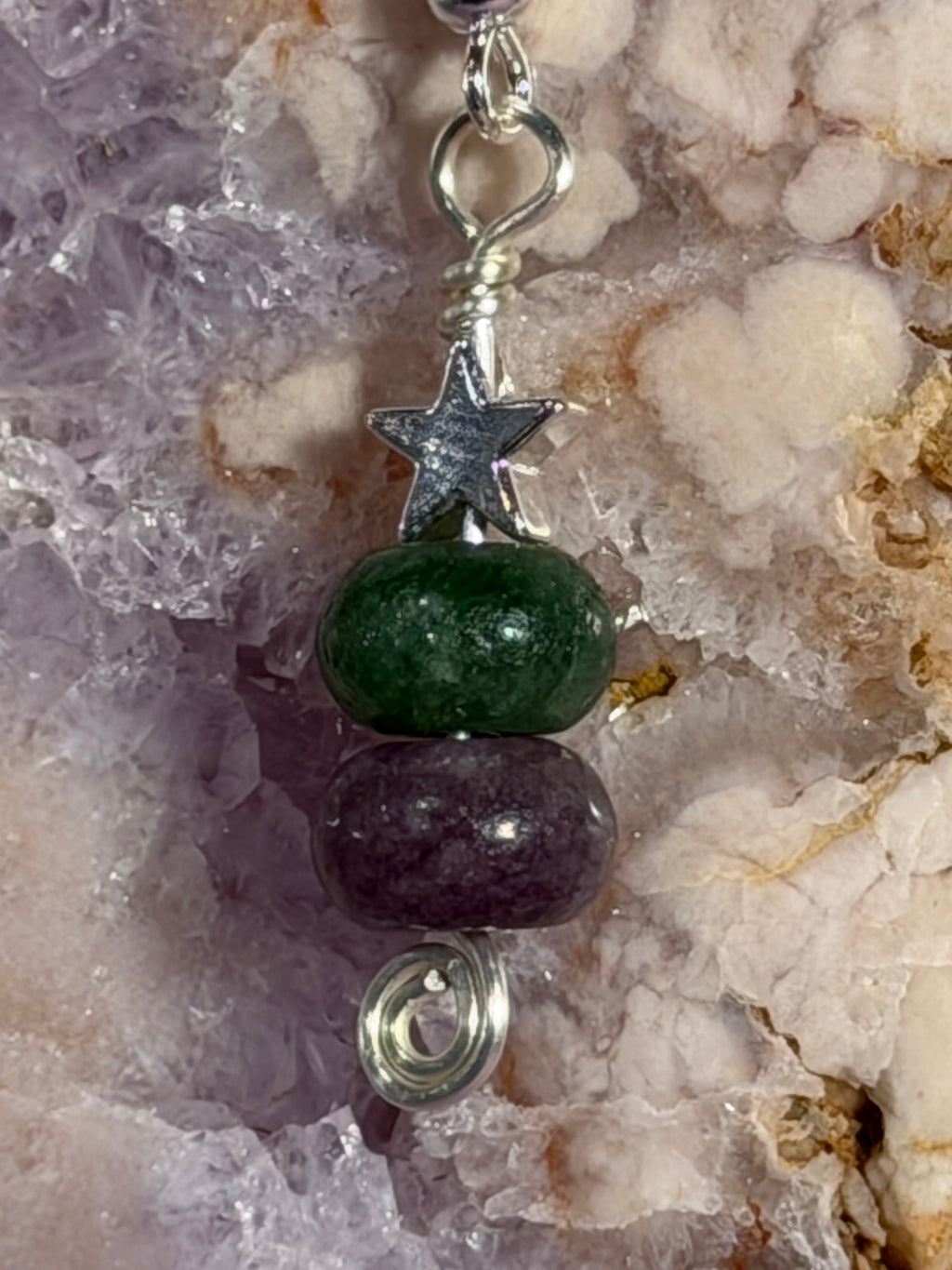 Green & Purple Tourmaline silver-tone star earrings