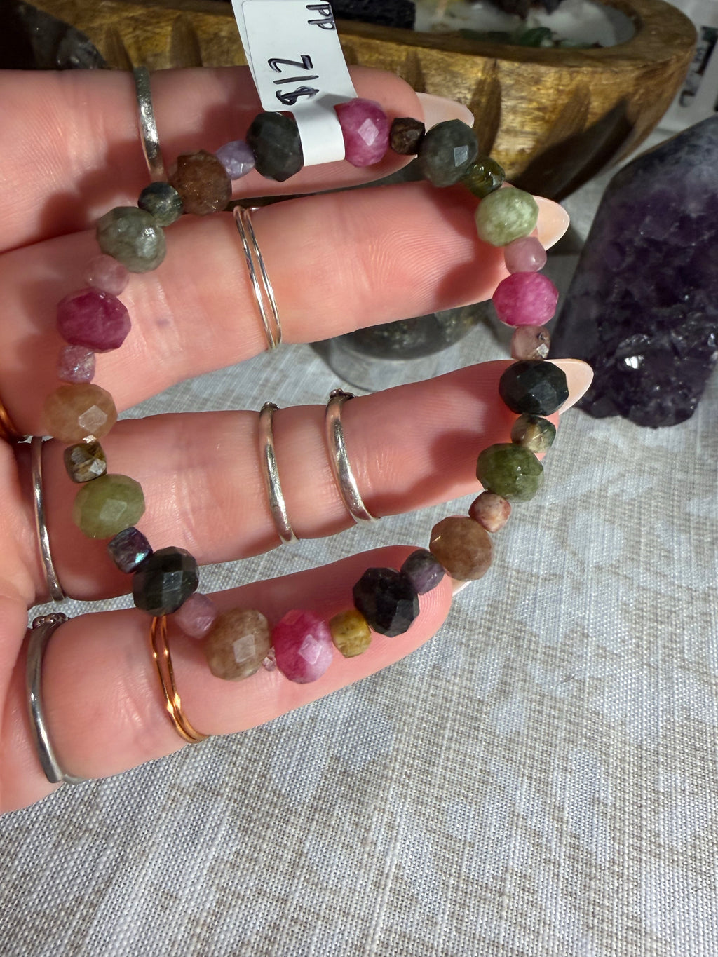 Faceted Tourmaline 6 inch stretchy bracelet
